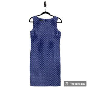 Mario Serrani Sleeveless Blue and White Print Shift Dress